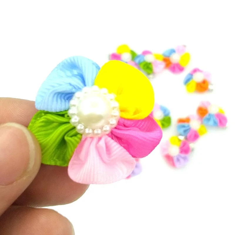 10 Pcs Small Dog Cat Bows Hair Grooming Puppy Accessories Flower Design For Pets Dog Hair Clips Yorkshire Hair Bows Alloy Clips