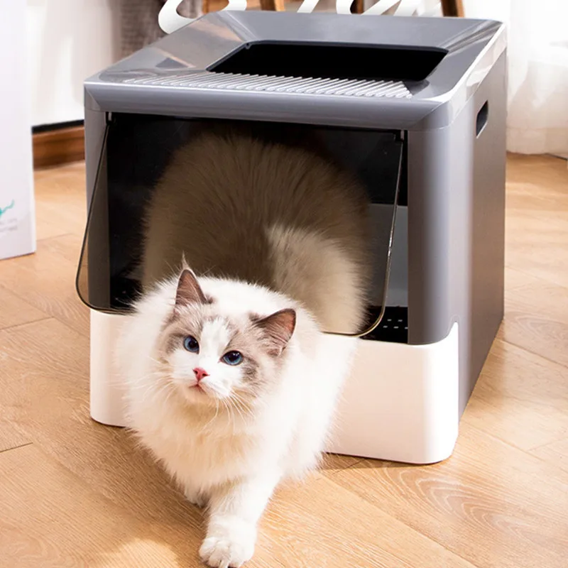 

Складной лоток для кошачьего туалета, полностью закрытый дезодорирующий туалет для домашних животных с лопаткой, лоток для кошачьего туале...