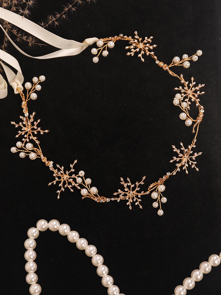 Золотая свадебная повязка для волос блестящая жемчужная лента невесты ручной