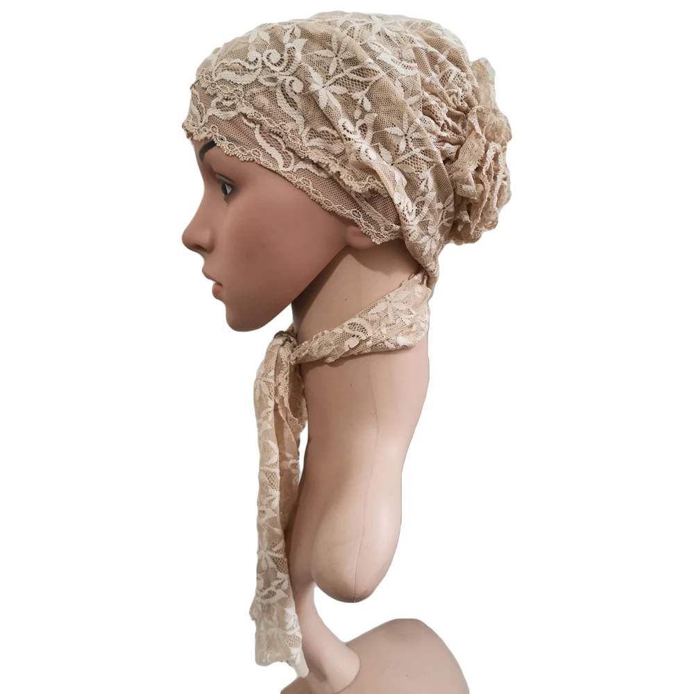 Мусульманский Для женщин Underscarf кружевная Шапочка Капот Исламская тюрбан