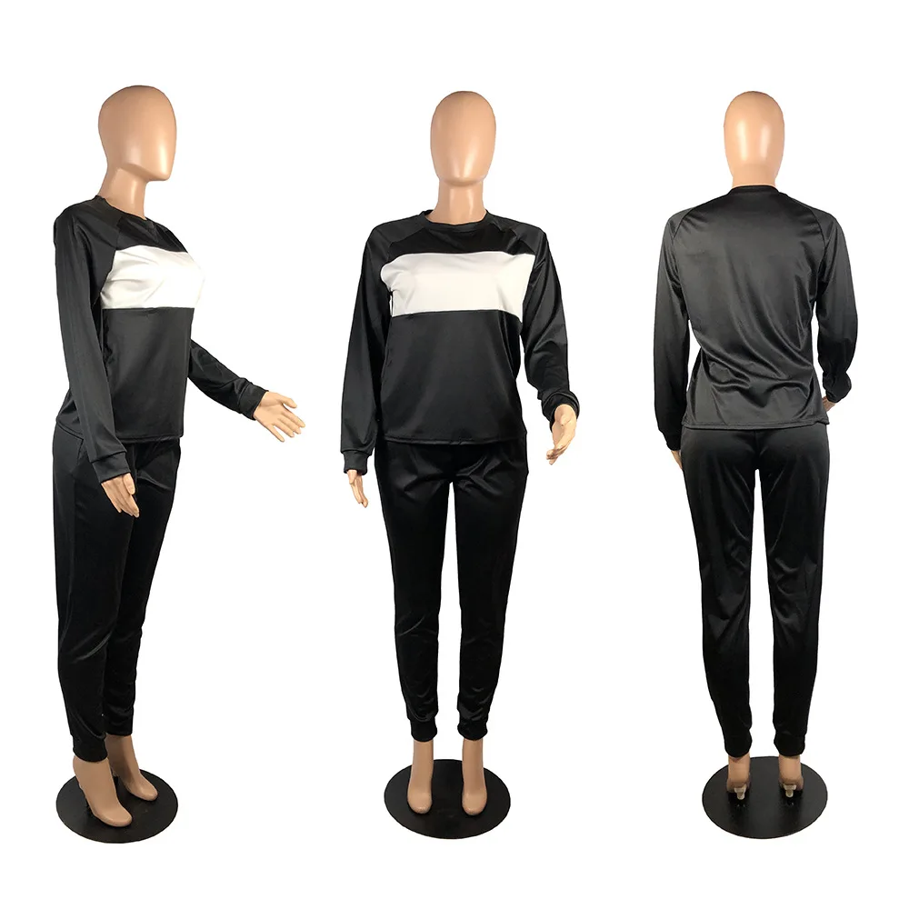 

Autumn Two Piece Set Women Long Sleeve Color Blocking Loose Sweatshirt+sporty Jogger Sweatpant Workout Drawstring Matching Sets