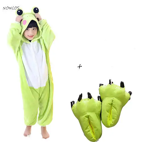 kid costume shoes Для взрослых, женщин, мужчин, комбинезон, лягушка, карнавальный костюм, вечерние фланелевые флисовые пижамы на Хэллоуин, пижама для пары, зимняя теплая одежда для сна - Цвет: kid costume shoes