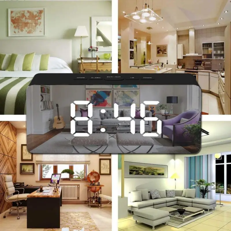 Светодиодный зеркальный цифровой будильник ночник с USB-зарядкой термометр