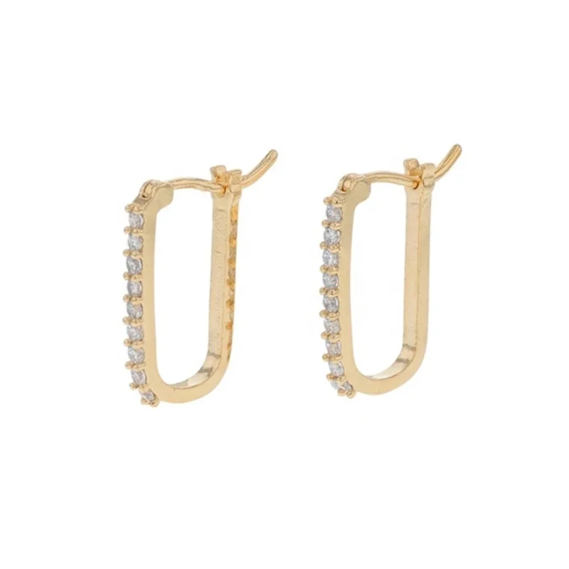 

Original Brand Gold Diamond Cubic Zirconia Rectangle Shape Hoop Huggie Earring Sterling Silver 925