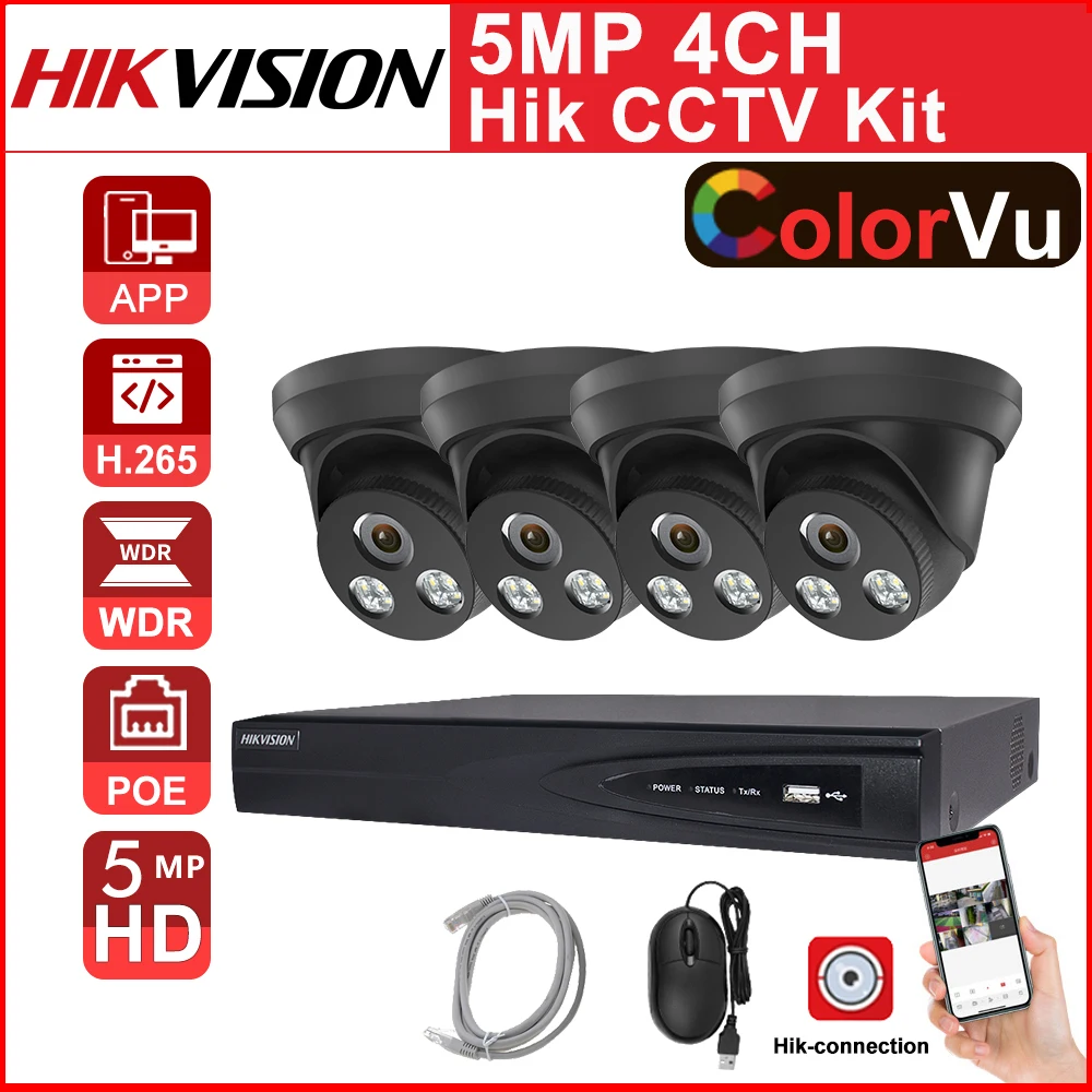 

Hikvision 5MP POE CCTV Security HD IP Camera Video Surveillance Kits 4CH 4K NVR DS-7604NI-K1/4P APP Colorful Night Vision black