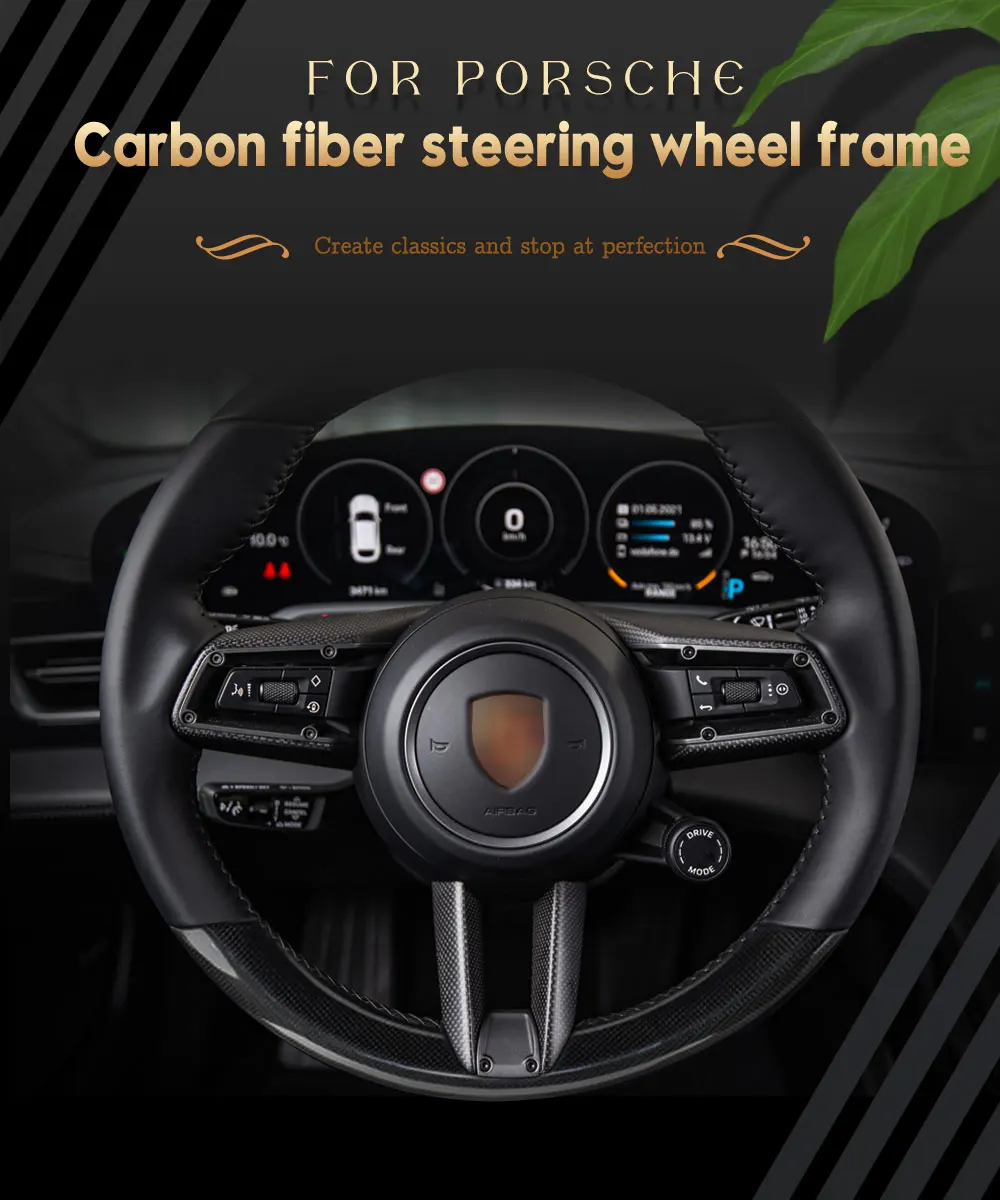 

2020 New For Porsche Panamera 911 Taycan Real Carbon Fiber Interior Steering Wheel Cover Trim Frame Protection Decoration