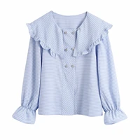 women fashion peter pan collar blouse korean plaid shirt chic long sleeve tops cute blusas students kawaii sweet buttons chemise