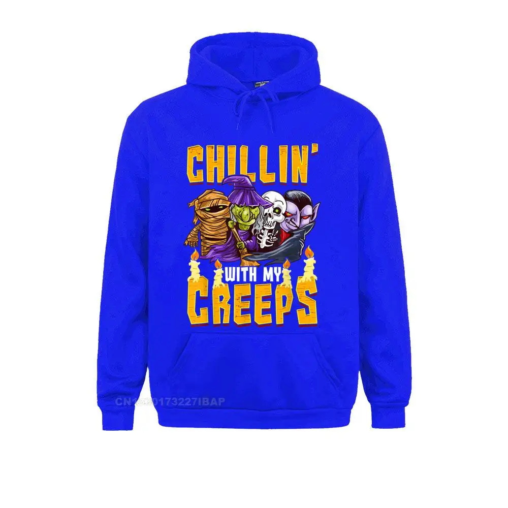 Halloween Chillin' With My Creeps Funny Humor Men Boys Special Men's Sweatshirts Hip hop Hoodies Long Sleeve Tight Hoods | Мужская