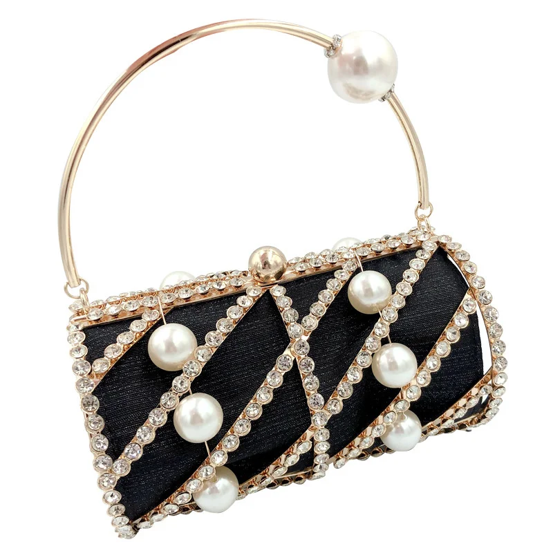 

Luxury Elegant Matel Handheld Pearl Bag Slant Across Dinner Clutch Bag Versatile Fashion Inlaid Diamond Portable Birdcage Bag