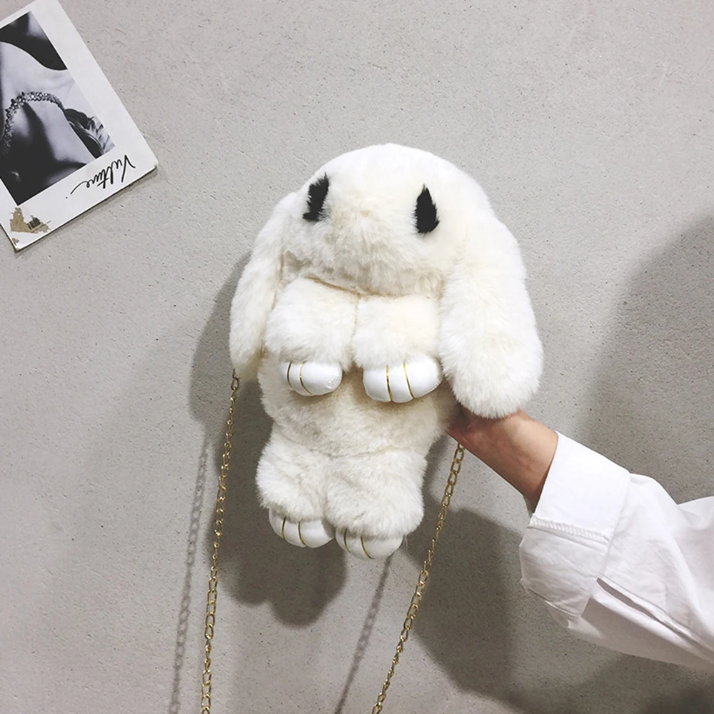 

Пушистый кролик с искусственным меховым помпоном женская сумка на цепочке, женские футболки с принтом в виде кролика мешок слинга пушистый ...