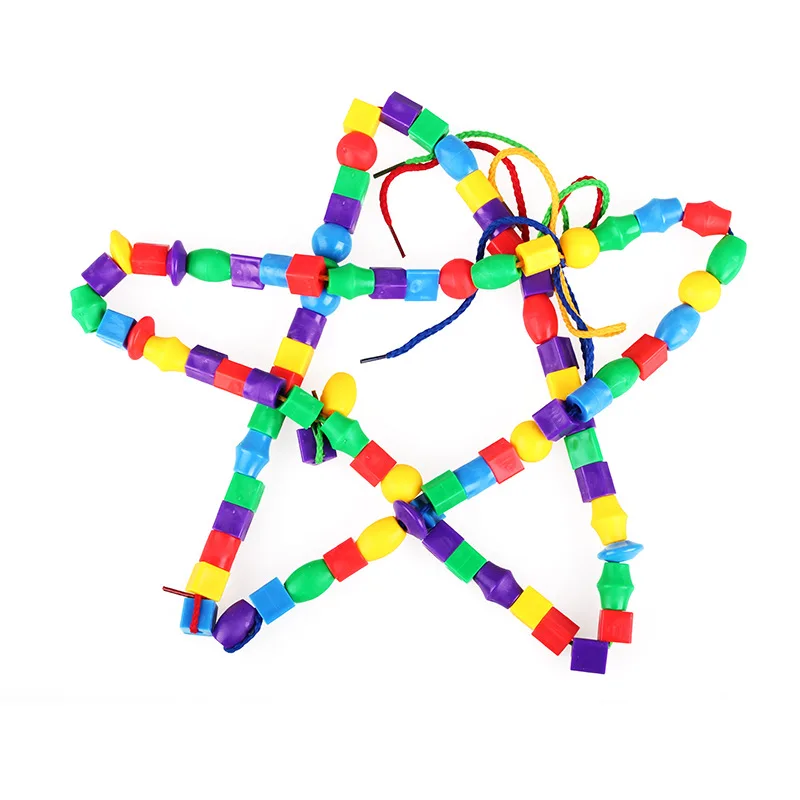 

Plastic puzzle toy small size string beads style block Preschool Learning intelligence assemble color shape match game