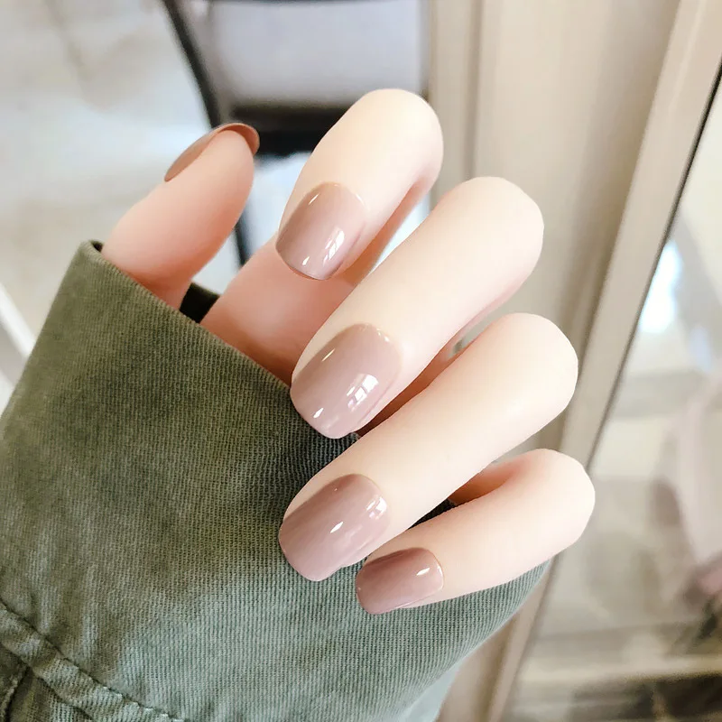 

24pcs/set Nail Art Sticker Ins Fashion Nude Color Fake Nails for Women Short Full Cover Traceless Nail Patches with Glue