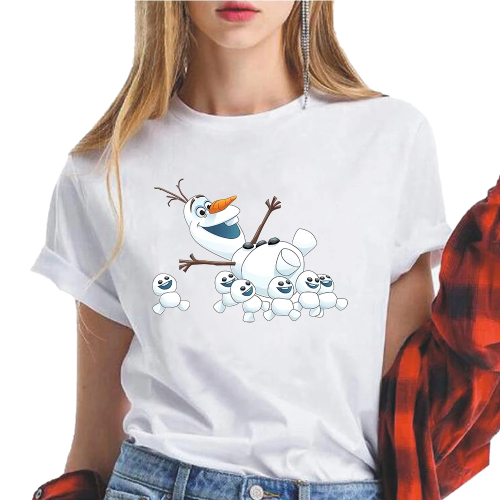 

Disney T-shirt Frozen Olaf Aisha Women's Tops Cartoon Cute Korean Version Parent-child Kawaii T-shirt Summer Casual Clothing