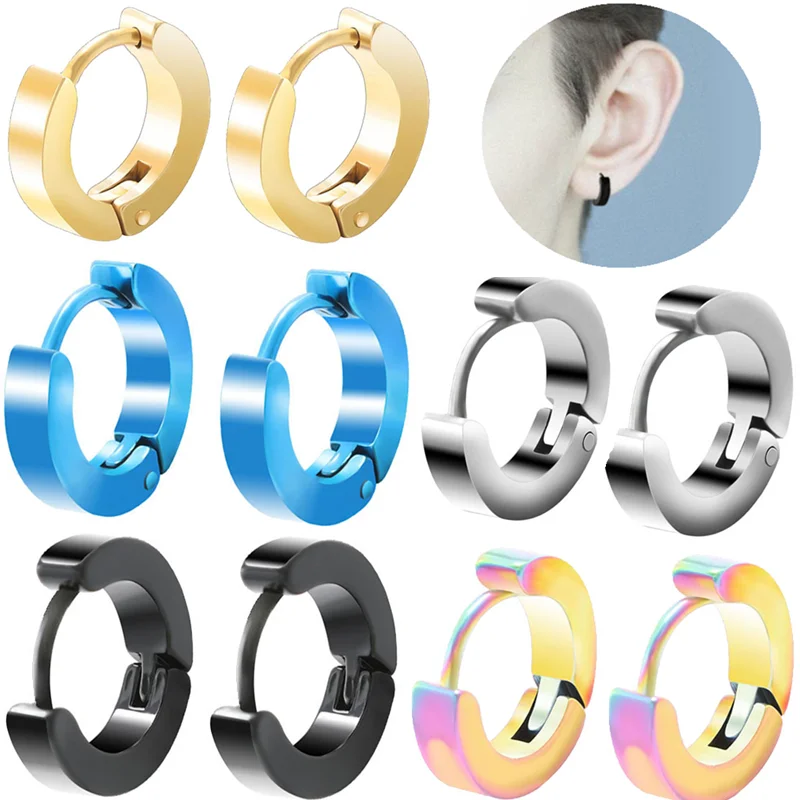 

1Pair Punk Men Hoop Earring Stainless Steel Rock Hoop Earring Fashion Ear Piercing Jewelry Unisex Creole Argollas Pendientes