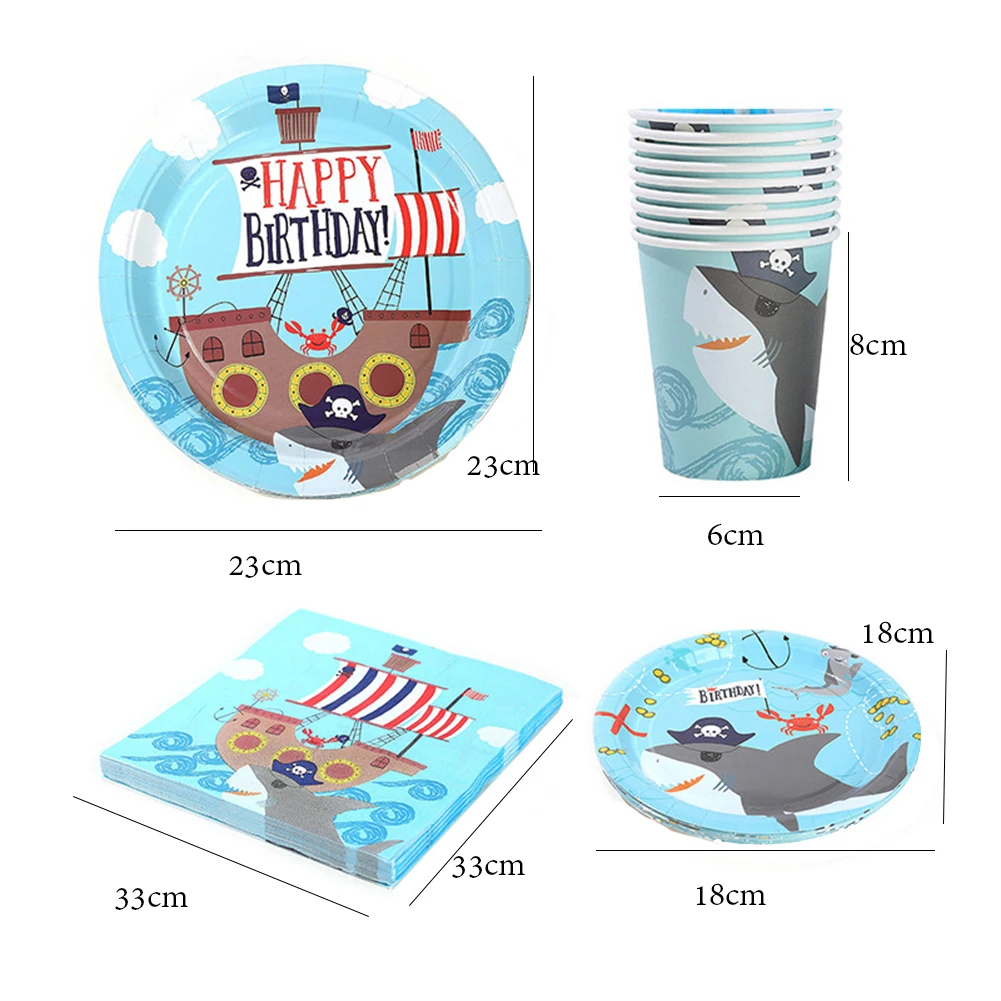 New Shark Baby Party Tableware Set Cartoon Cute Animal Paper Cup Plate Towel Children's Birthday Decoration | Дом и сад
