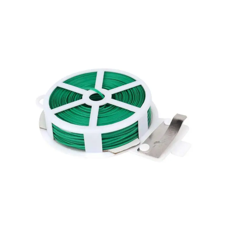 

50m Plant Twist Tie with Cutter Sturdy Green Coated Wire for Gardening Home Office Reusable Cable