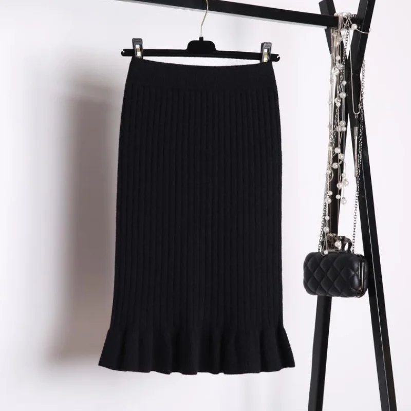 Женские хлопковые вязаные юбки 2019 Осень Зима повседневные эластичные стрейч