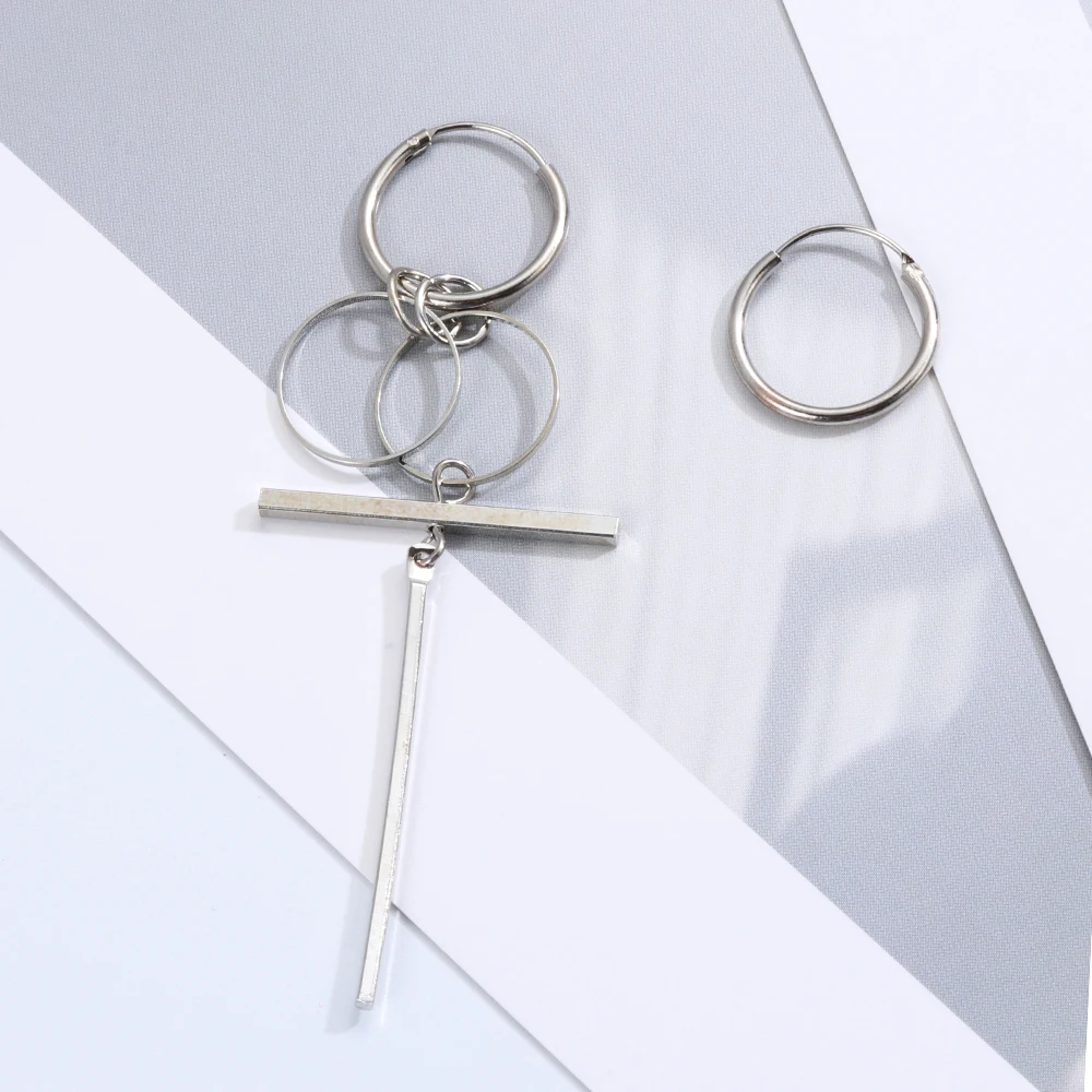 Punk Earrings Long Tassel Stainless Steel Ear Stud Geometry Chain Irregular Hoop Dangle Women Jewelry Men Boys | Украшения и