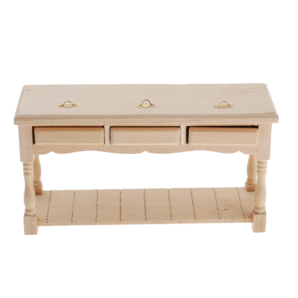 

1:12 Dollhouse Furniture Retro Rectangular Storage Table with 3 Drawers