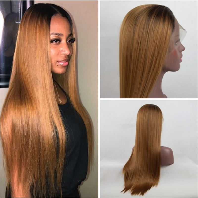 Кружевные передние волосы Омбре t4/27 предварительно выщипанные прямые 13*4