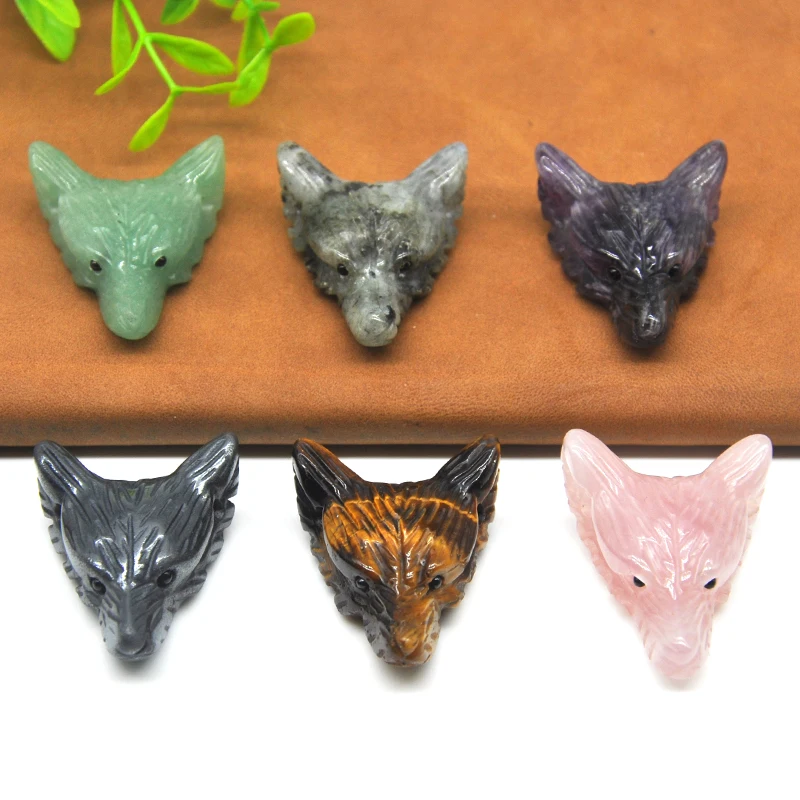 

23 Colors Hand Carved Wolf Head Pendant Natural Crystals Stone Handcrafts Animal Necklace Decoration Reiki Quartz Jewelry Gifts