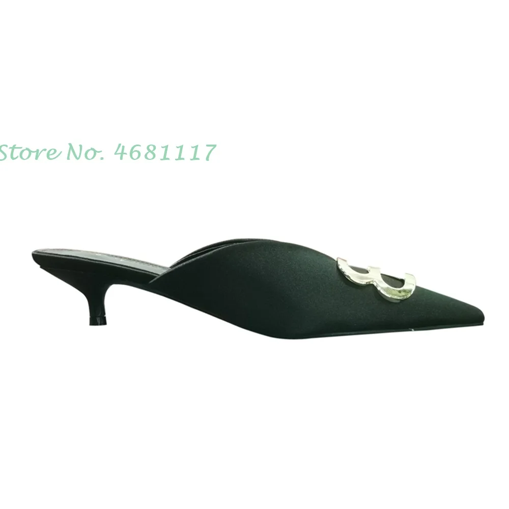 Мюли на высоком каблуке заостренный носок закрытый клетчатый металлический