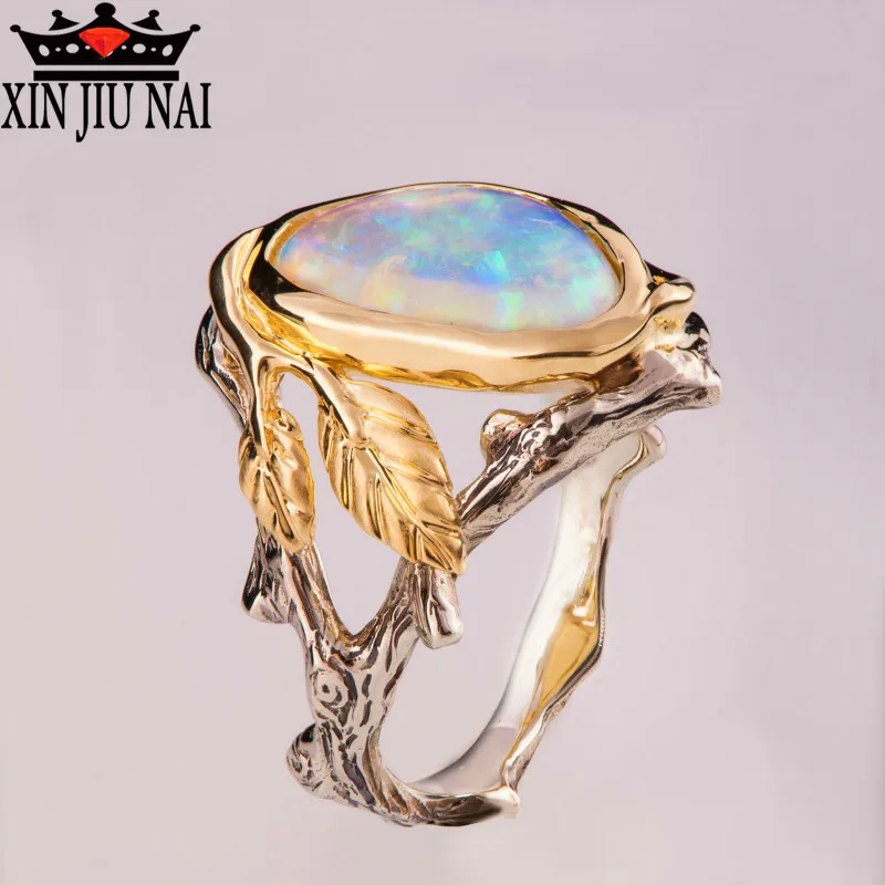 Женское кольцо ветка романтическое разноцветное с большим опалом уникальные