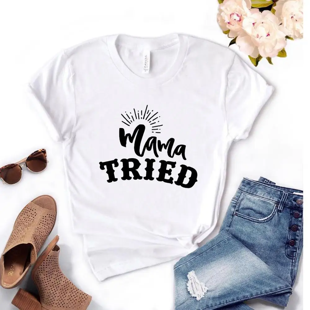 

Women T Shirt Mama Tried Print Tshirt Women Short Sleeve O Neck Loose T-shirt Ladies Summer Causal Tee Shirt Clothes Tops