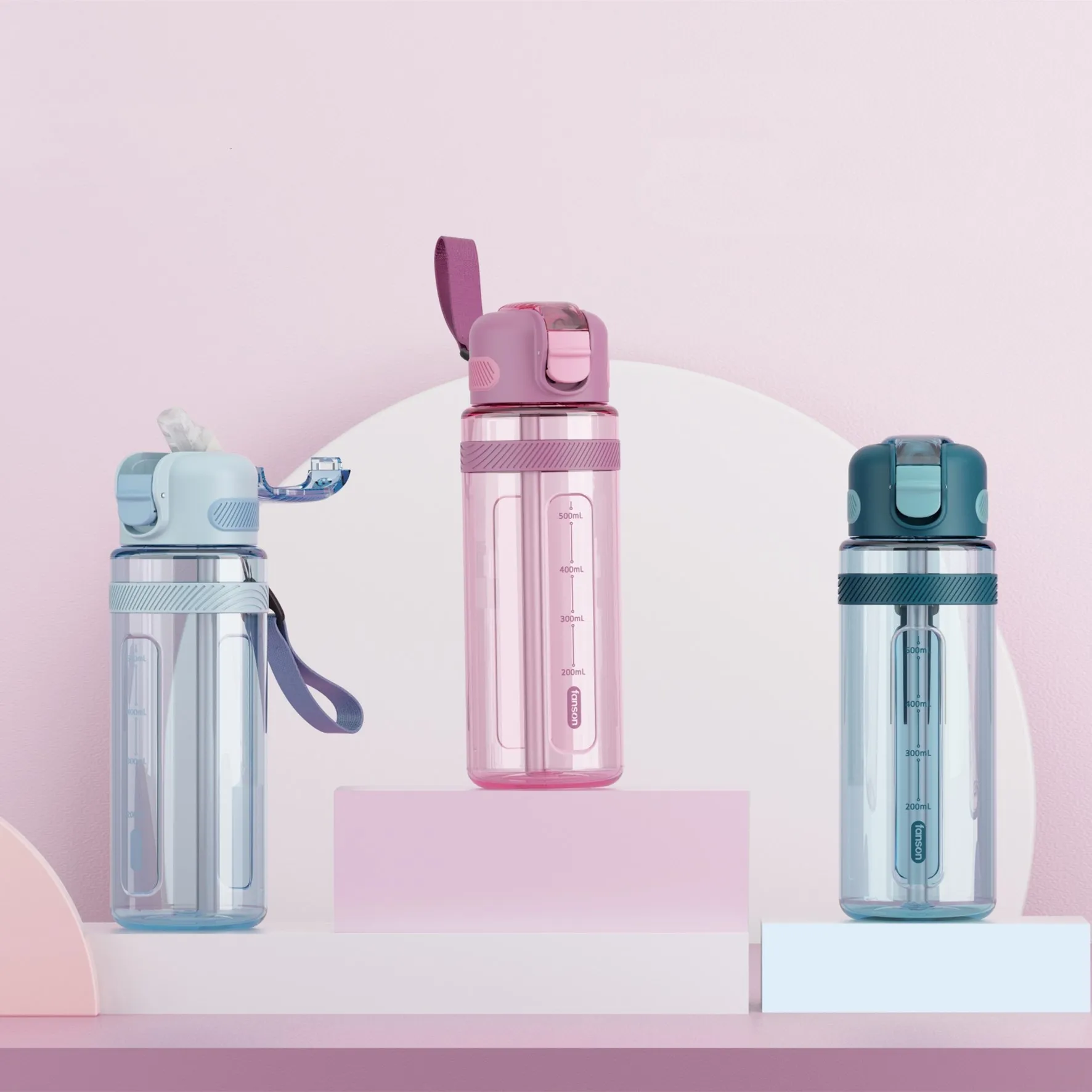 

Outdoor Sports Cup With Scale Large Capacity Plastic Straw Cup Portable Simple Anti-Drop Water Bottle