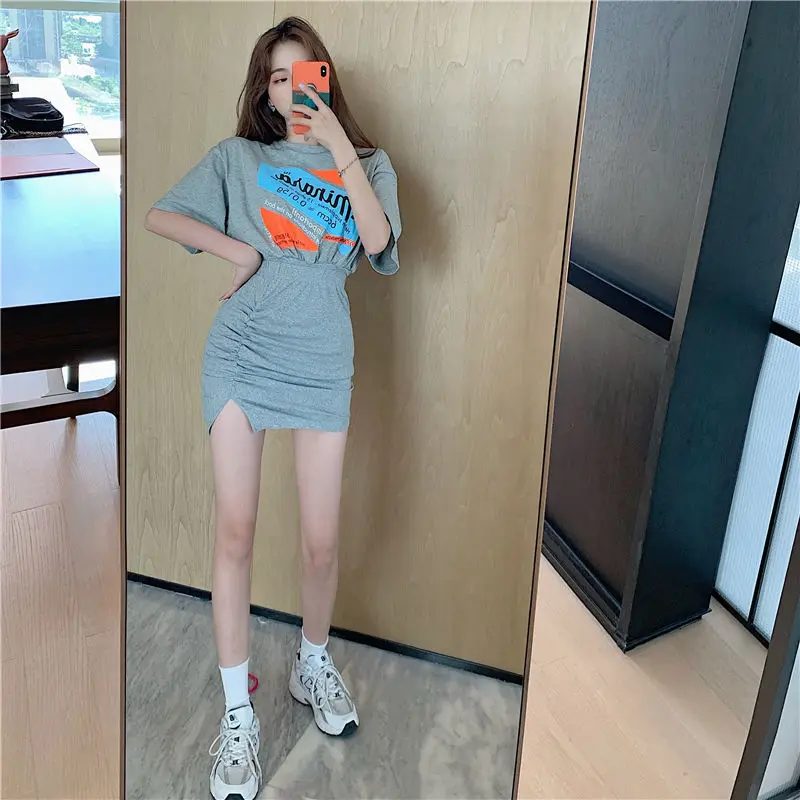 Комплект с платьем и футболкой принтом летняя юбка топ в стиле K-POP Женский