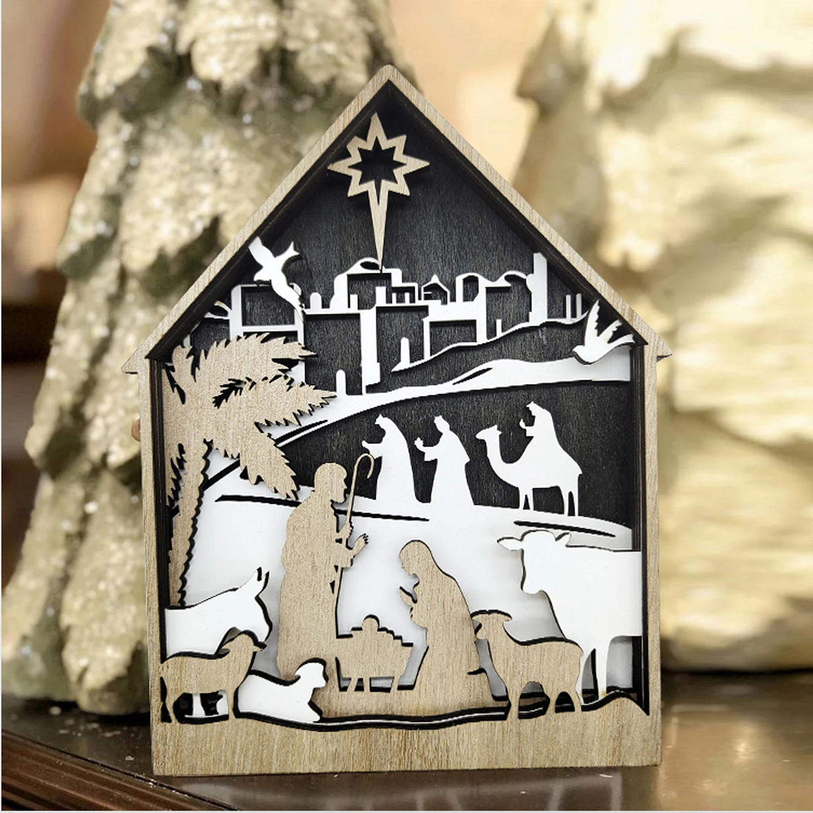 

Creative Wooden Jesus Carving Crafts Retro Ornaments Hand Painted Sculpture Unique Gifts Home Bedroom Decorations