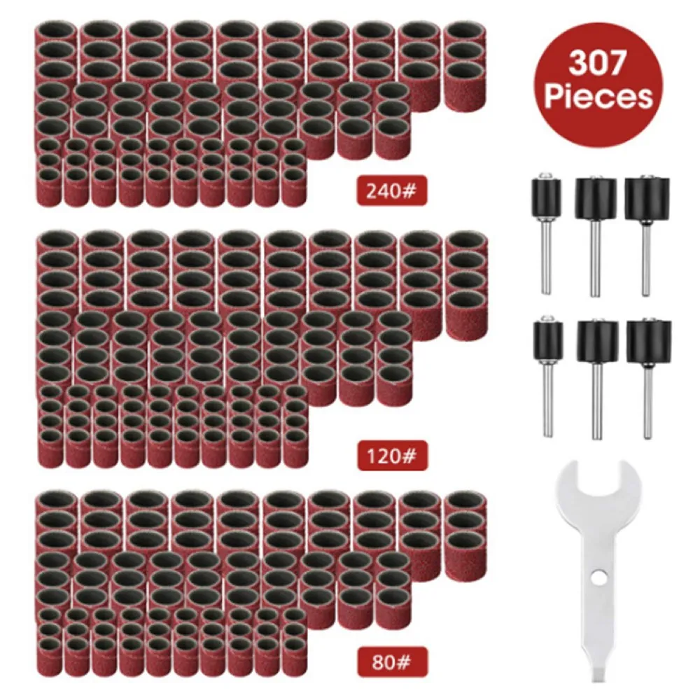 

307Pcs Sand Ring Sleeve Sand Drum Chuck Sandpaper Ring Rubber Grinding Sleeve Polisher Supplies for Electric Crane Grinder Tools