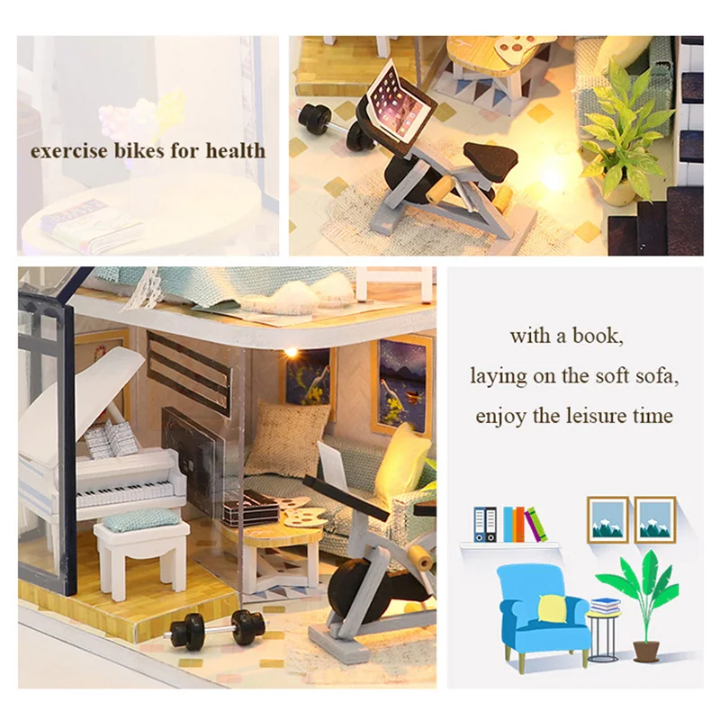 Doll House Loft Miniature Assemble Toys 3D Handmade Wooden Mini Dollhouse Toy with Furniture Led Lights for Kids Birthday Gift |