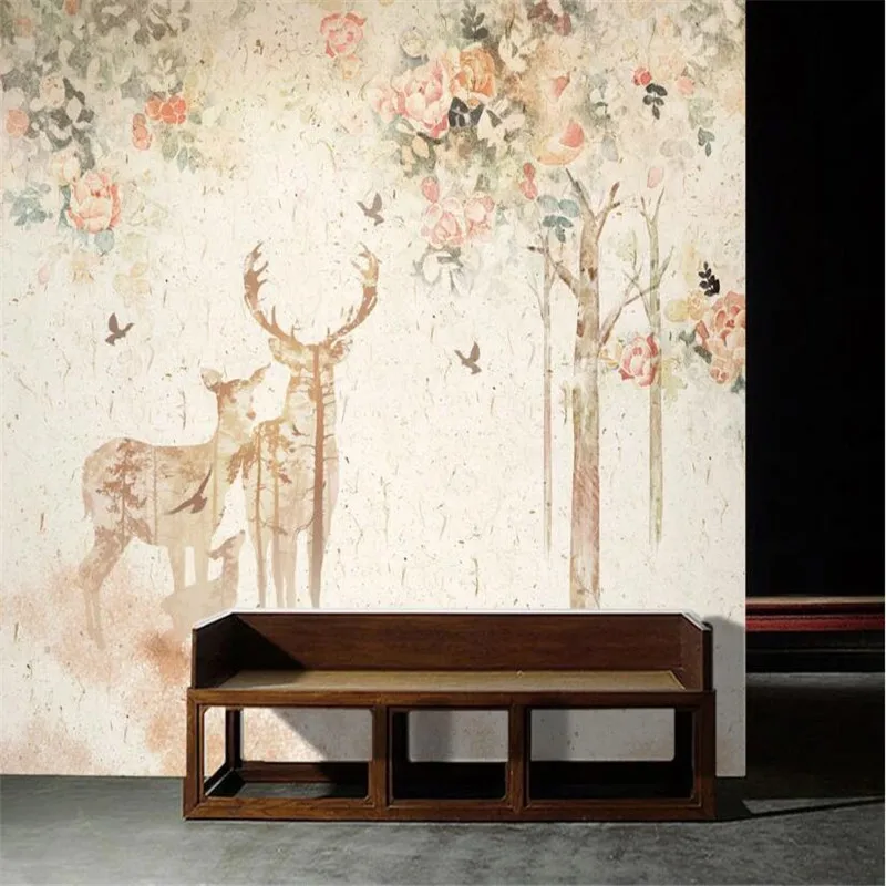 

Скандинавский фон с изображением лосей и леса, Настенные обои для гостиной, спальни, стен, 3D теплые цветные настенные бумаги, домашний декор