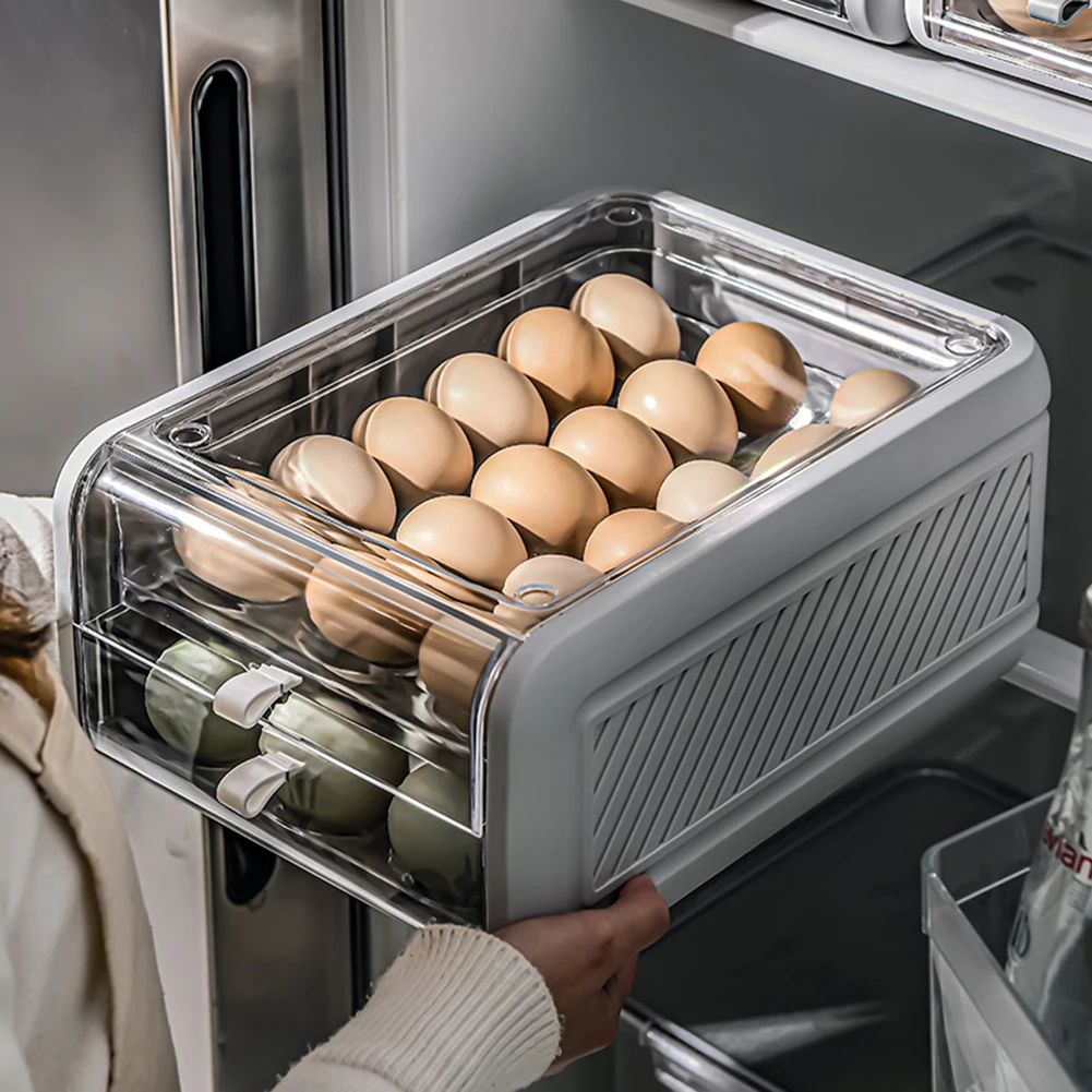 

2 Tier Household Egg Storage Box DrawerType Refrigerator Storage Box Plastic Transparent egg Storage Box Anti Breaking Organizer