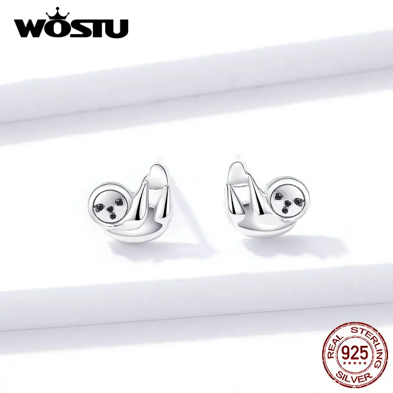 WOSTU 100% Настоящее серебро 925 пробы серьги милые маленькие ленивые для женщин
