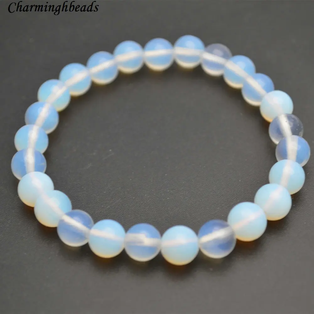 Оптовая продажа белый Опалит 8 мм круглые бусины из камня эластичная линия модные