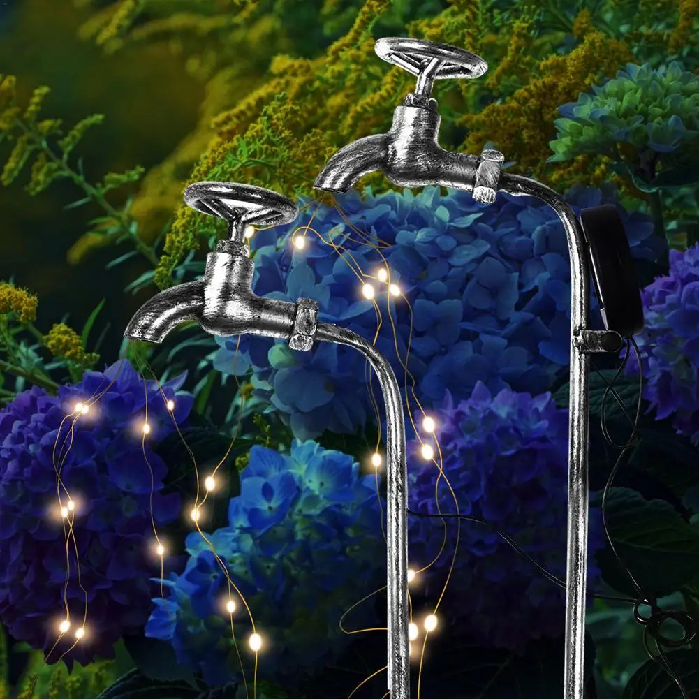 

Solar Powered Garden Light Led Water Faucet Art Light Metal Garden Stake Light Flowerpot Lamp Garden Lawn Lamp Led Outdoor Decor