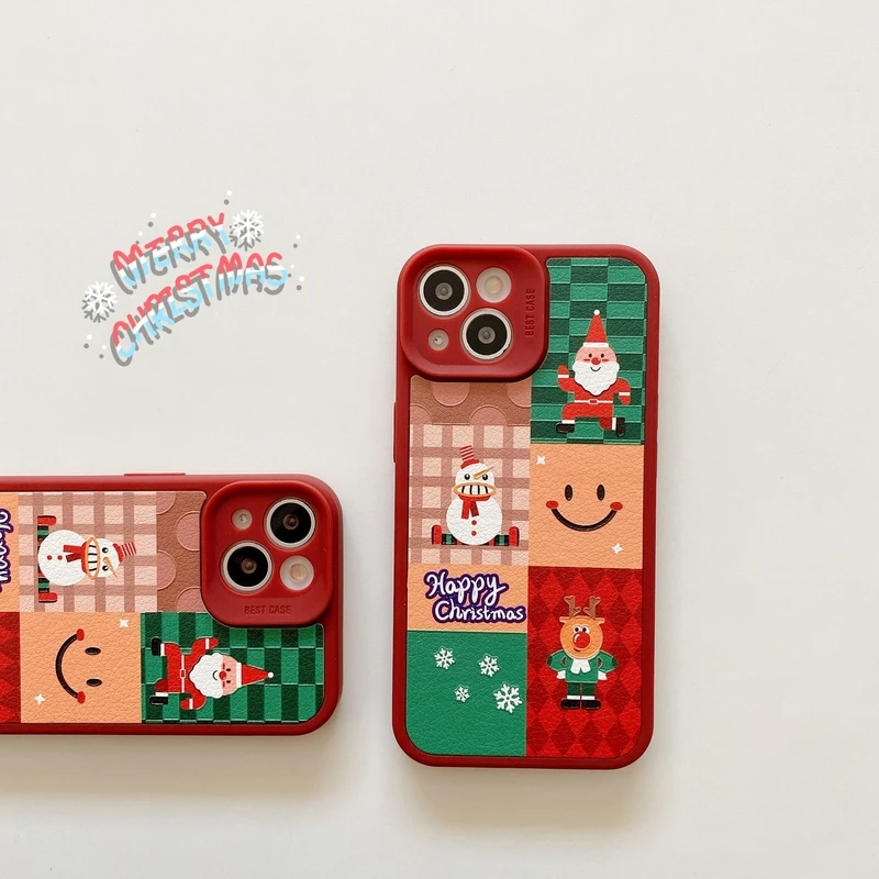 

Korea Cute Cartoon Merry Christmas Santa Gift Phone Case For iPhone 13 12 11 Pro Xs Max X Xr 7 8 Puls Coque Soft Leather Cover