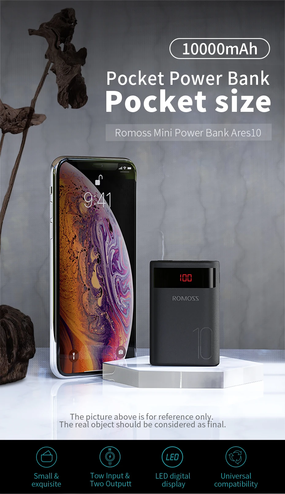ROMOSS Ares 10 10000 мАч Внешний аккумулятор с двойным usb-портом внешний аккумулятор Размер портативное зарядное устройство для планшета iPhone