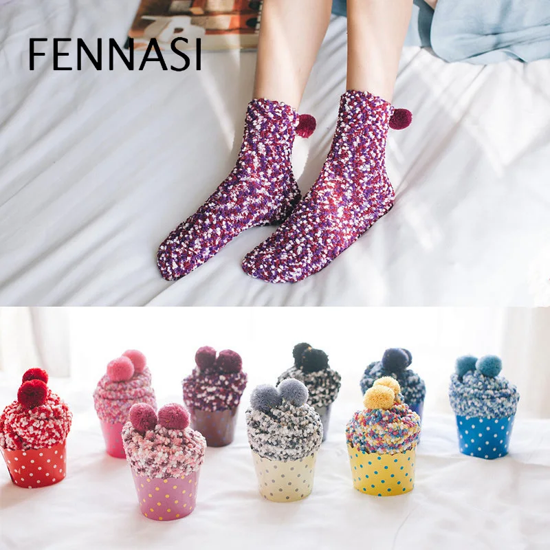

FENNASI осенние и зимние теплые коралловые бархатные женские носки, повседневные домашние носки, носки для сна