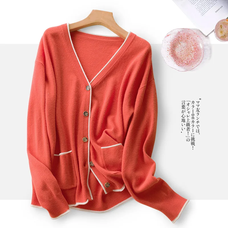 

Wool V-Neck Autumn Women Winter Single Breasted Office Lady Pockets Vetements Femme Hivers 2021 2021 Knitted Cardigan