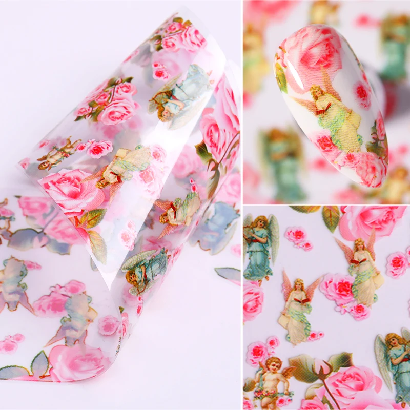 

10 Pc/box Flower Nail Transfer Foil Angel Pattern Nail Art Stickers Spring Summer Nails Foil for Manicure Diy Nails Decals Decor