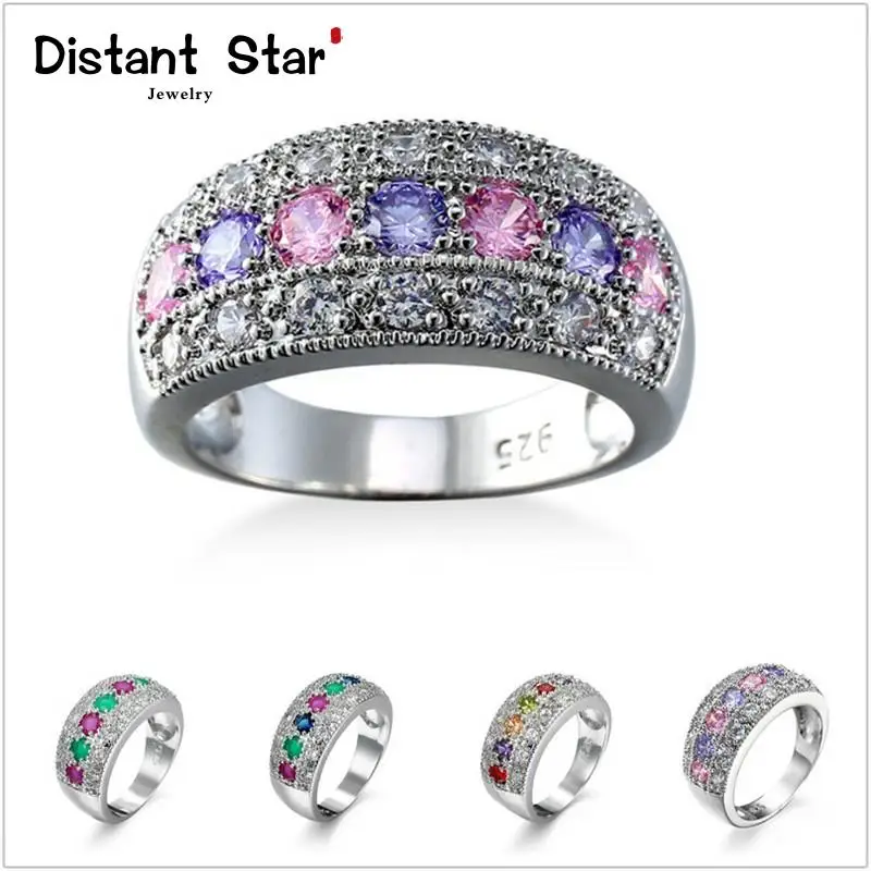 2020 модное серебряное обручальное кольцо с кубическим цирконием цветное