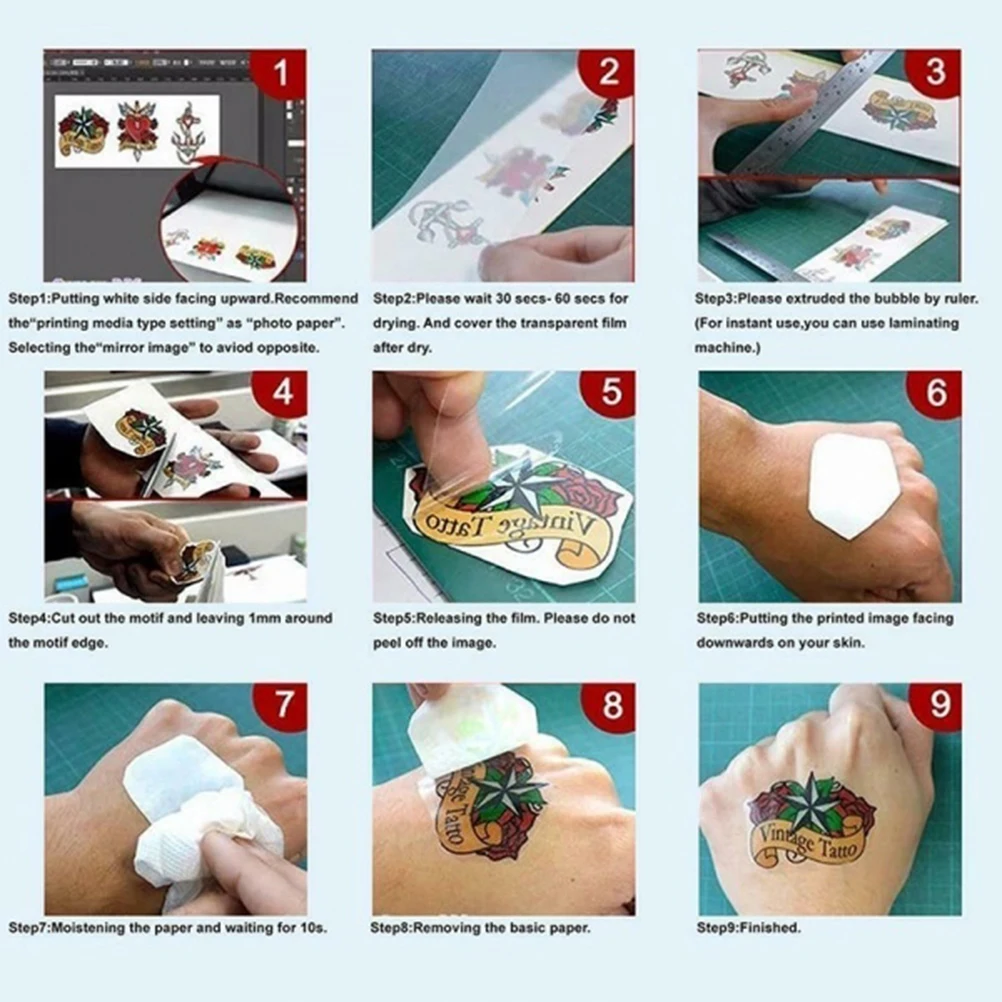 A4 Temporary Tattoo DIY Printing Paper Transfer Decal Papers for Inkjet Printer