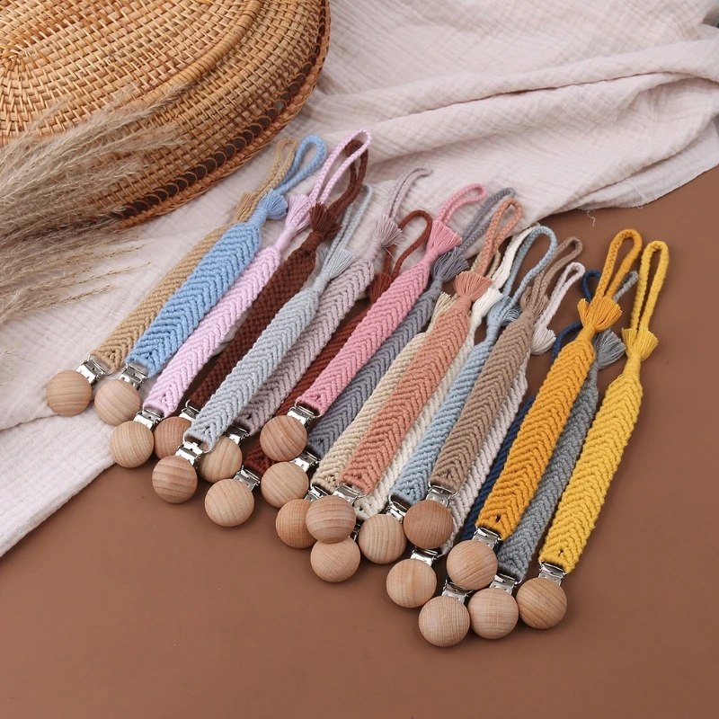 1pc Handmade Crochet Pacifier Clip Baby Cotton Tassel Pacifier Chain for Newborn Teething Soother