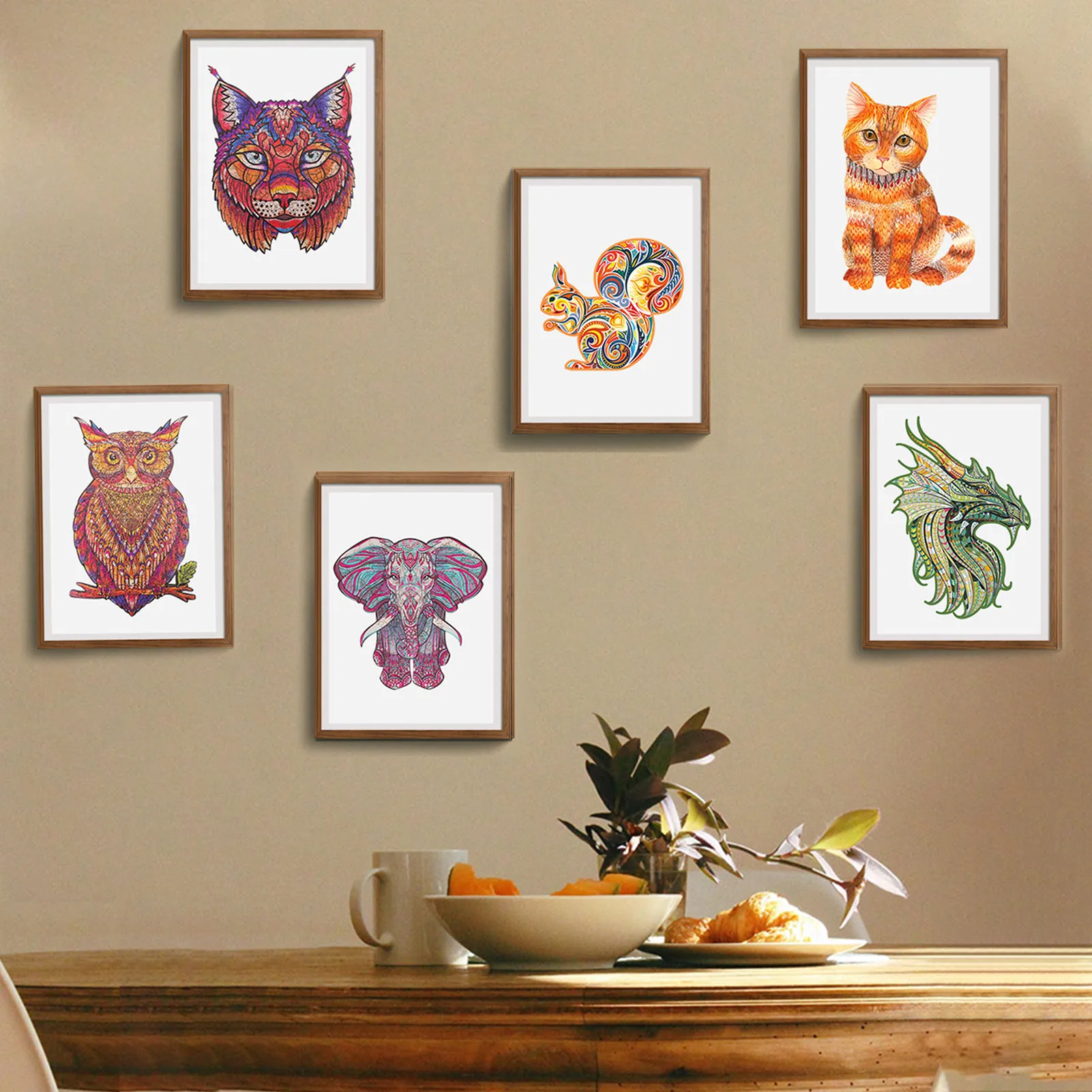

Wooden Puzzles Jigsaw Irregular Animal Shape Puzzle Dragon Elephant Squirrel Lynx Cat Owl For Adult Kid