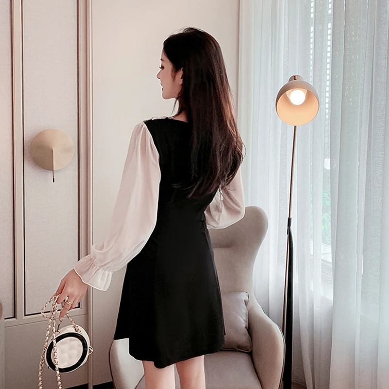 Женское винтажное платье с пуговицами элегантное черное мини-платье в стиле