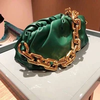 2020 new women leather handbag high quality thick metal chain cloud dumplings clutch bag female shoulde bags