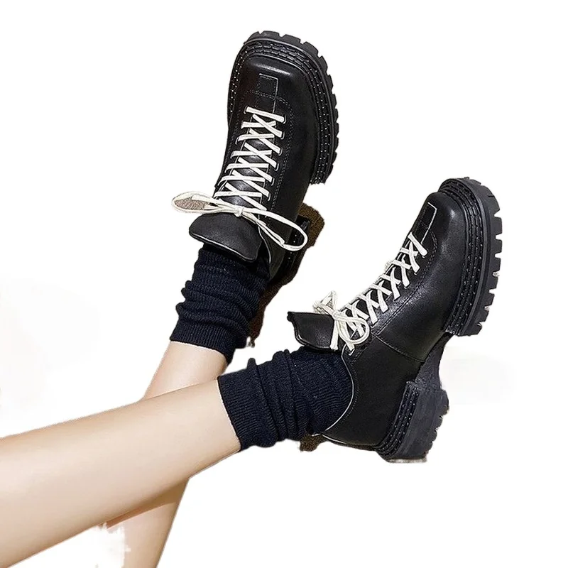 

Thick-soled Black Small Leather Shoes Women Spring 2021 New Wild Tide Super Fire British Style Wear-resistant Jk Women's Shoes